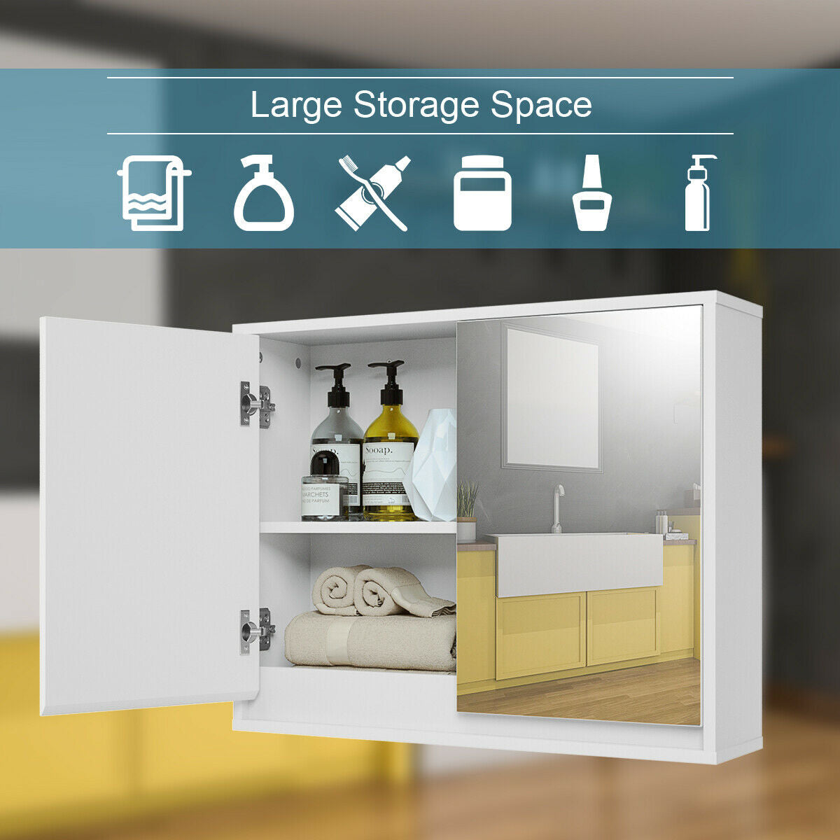 Wall Mounted Medicine Cabinet, 2 Door, White Wall Cabinets at Gallery Canada