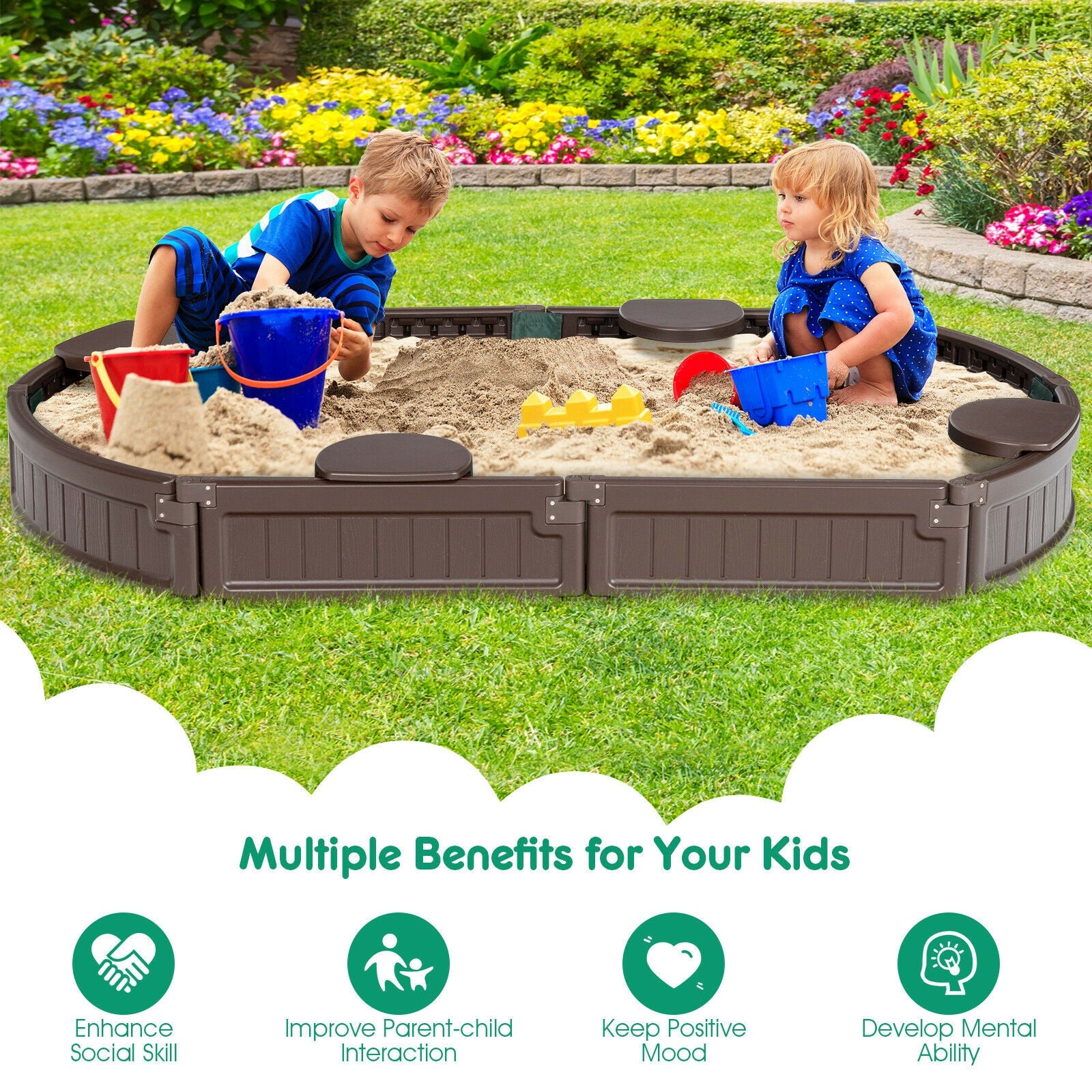 Sandbox With Built-In Corner Seat, Brown Sandboxes at Gallery Canada