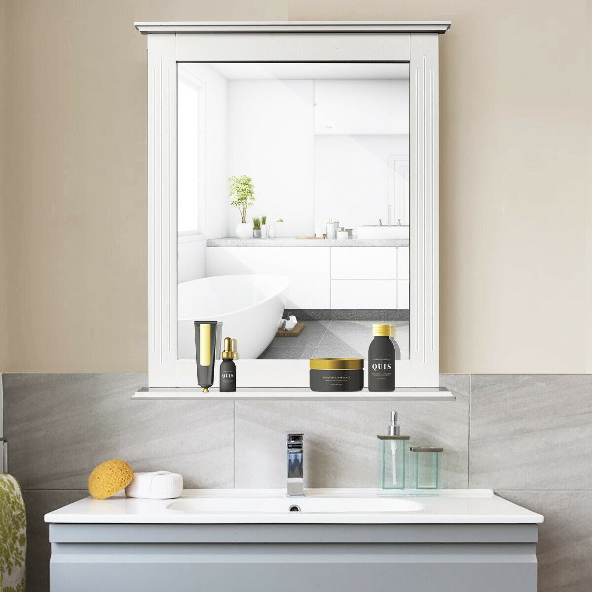Wall Mounted Vanity Mirror With Shelf, White Wall Mirrors at Gallery Canada
