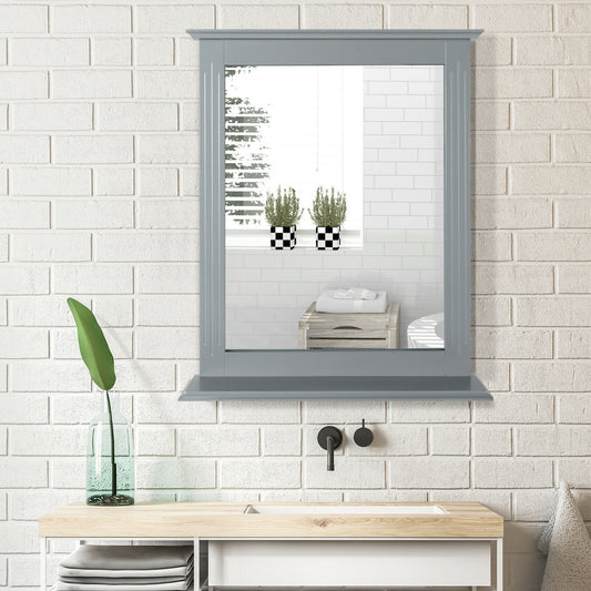 Wall Mounted Vanity Mirror With Shelf, Gray Wall Mirrors Gray at Gallery Canada