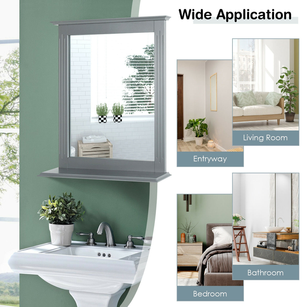 Wall Mounted Vanity Mirror With Shelf, Gray Wall Mirrors at Gallery Canada