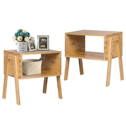 Bamboo Nightstand Sofa Table With Storage Shelf, Natural End & Side Tables at Gallery Canada
