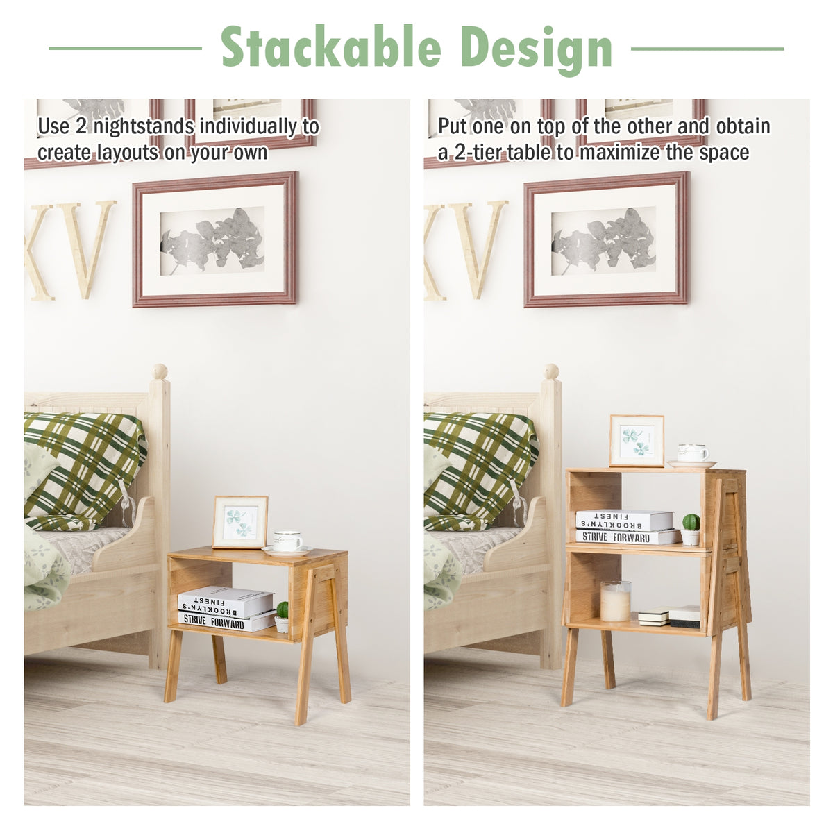 Bamboo Nightstand Sofa Table With Storage Shelf, Natural End & Side Tables at Gallery Canada