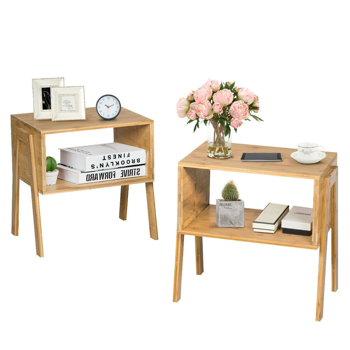 Bamboo Nightstand Sofa Table With Storage Shelf, Natural End & Side Tables at Gallery Canada