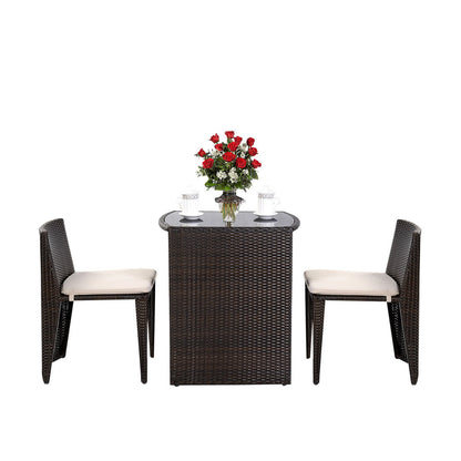 3 Pieces Cushioned Wicker Patio Bistro Set with No Assembly Needed, Black Patio Conversation Sets at Gallery Canada