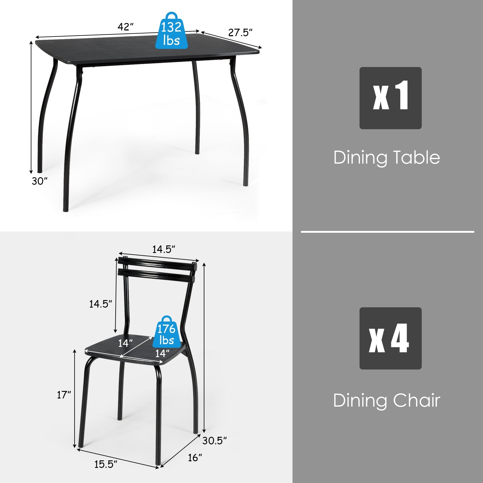 5 Piece Dining Table Set With 4 Chairs, Black Dining Room Sets at Gallery Canada