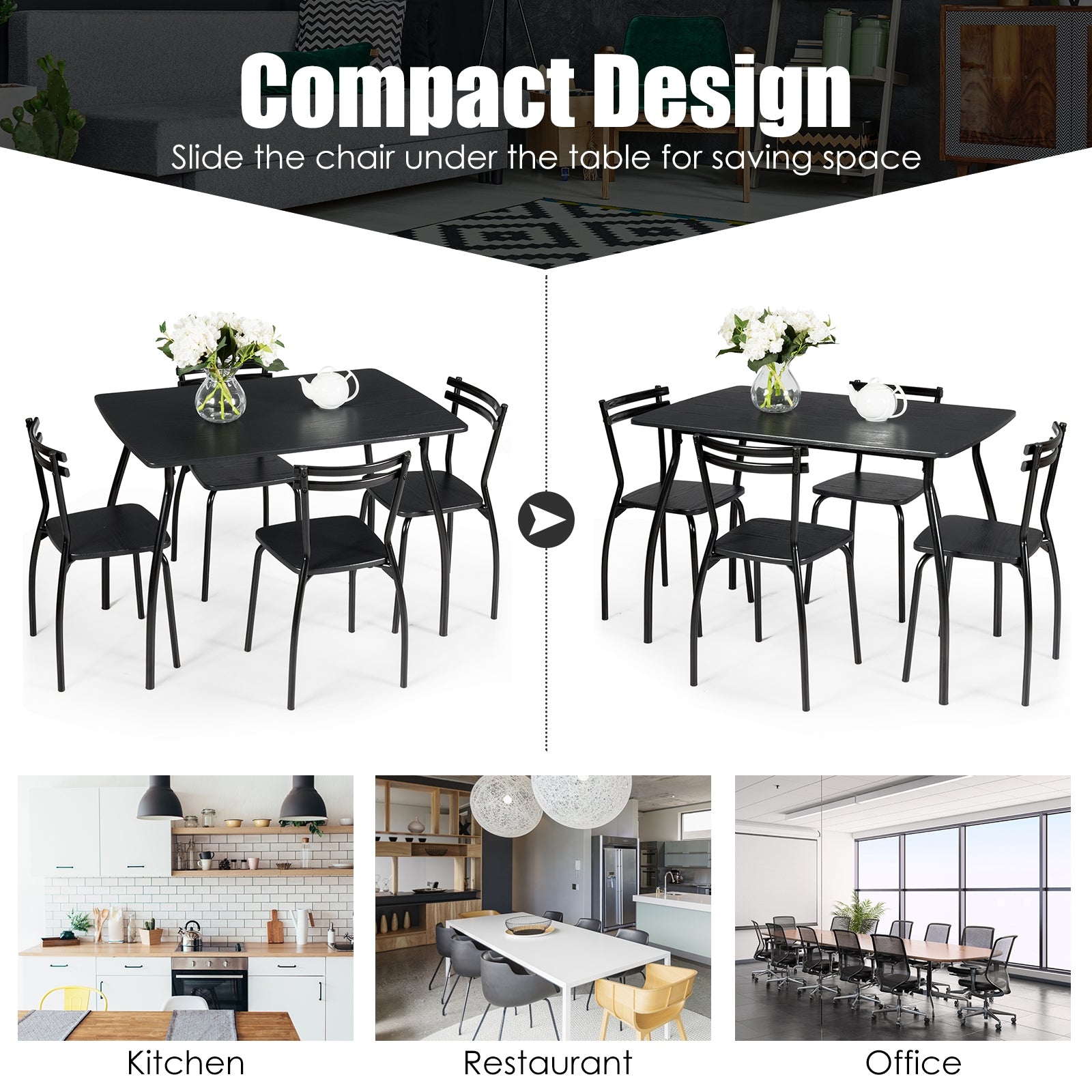 5 Piece Dining Table Set With 4 Chairs, Black Dining Room Sets at Gallery Canada