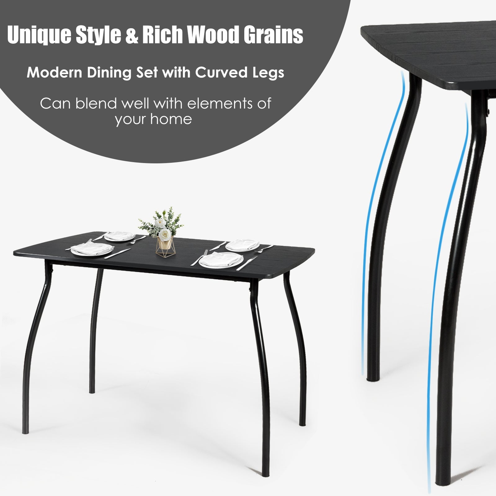 5 Piece Dining Table Set With 4 Chairs, Black Dining Room Sets at Gallery Canada