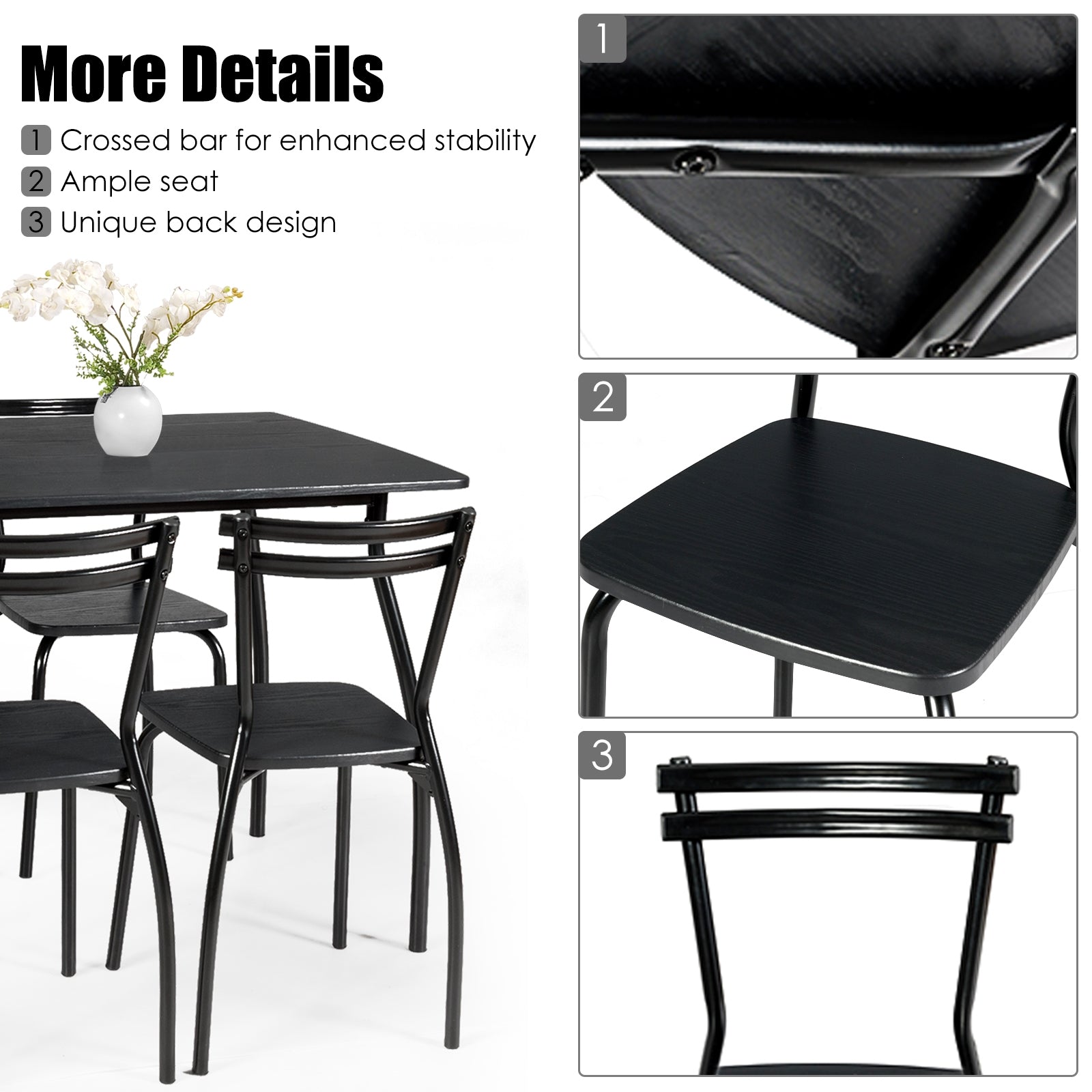 5 Piece Dining Table Set With 4 Chairs, Black Dining Room Sets at Gallery Canada