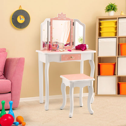 Princess Vanity Table, Chair Set, Tri-Folding Mirror, Pink Kids Vanities at Gallery Canada