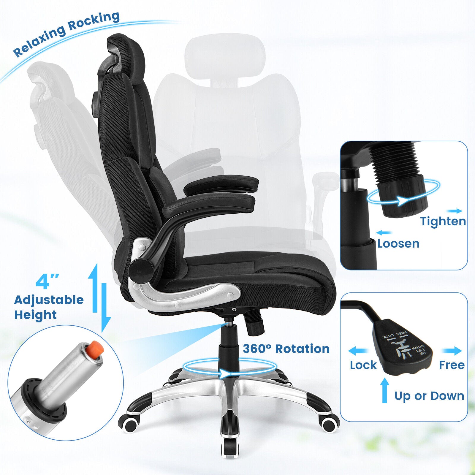 Adjustable Headrest Kneading Massage Office Chair, Black Executive Chairs at Gallery Canada