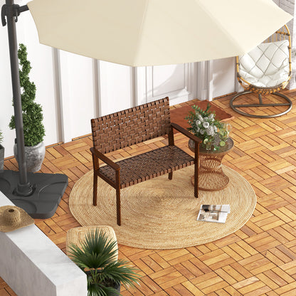 Outdoor All Weather Bench, Solid Rubber Wood Frame, Hand Woven PU Leather, Brown Outdoor Benches at Gallery Canada