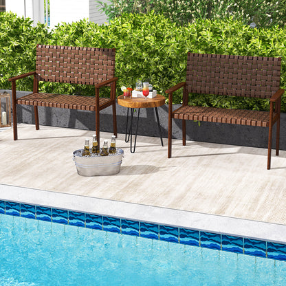 Outdoor All Weather Bench, Solid Rubber Wood Frame, Hand Woven PU Leather, Brown Outdoor Benches at Gallery Canada