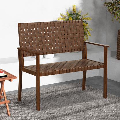 Outdoor All Weather Bench, Solid Rubber Wood Frame, Hand Woven PU Leather, Brown Outdoor Benches at Gallery Canada