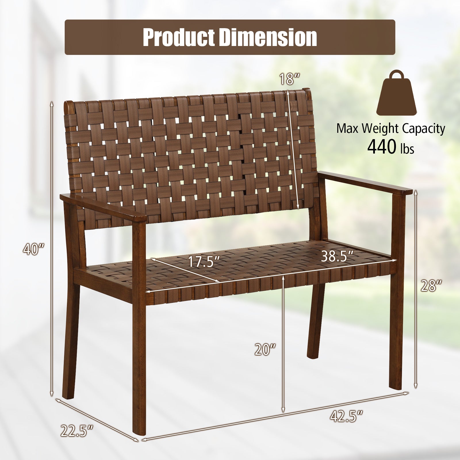 Outdoor All Weather Bench, Solid Rubber Wood Frame, Hand Woven PU Leather, Brown Outdoor Benches at Gallery Canada
