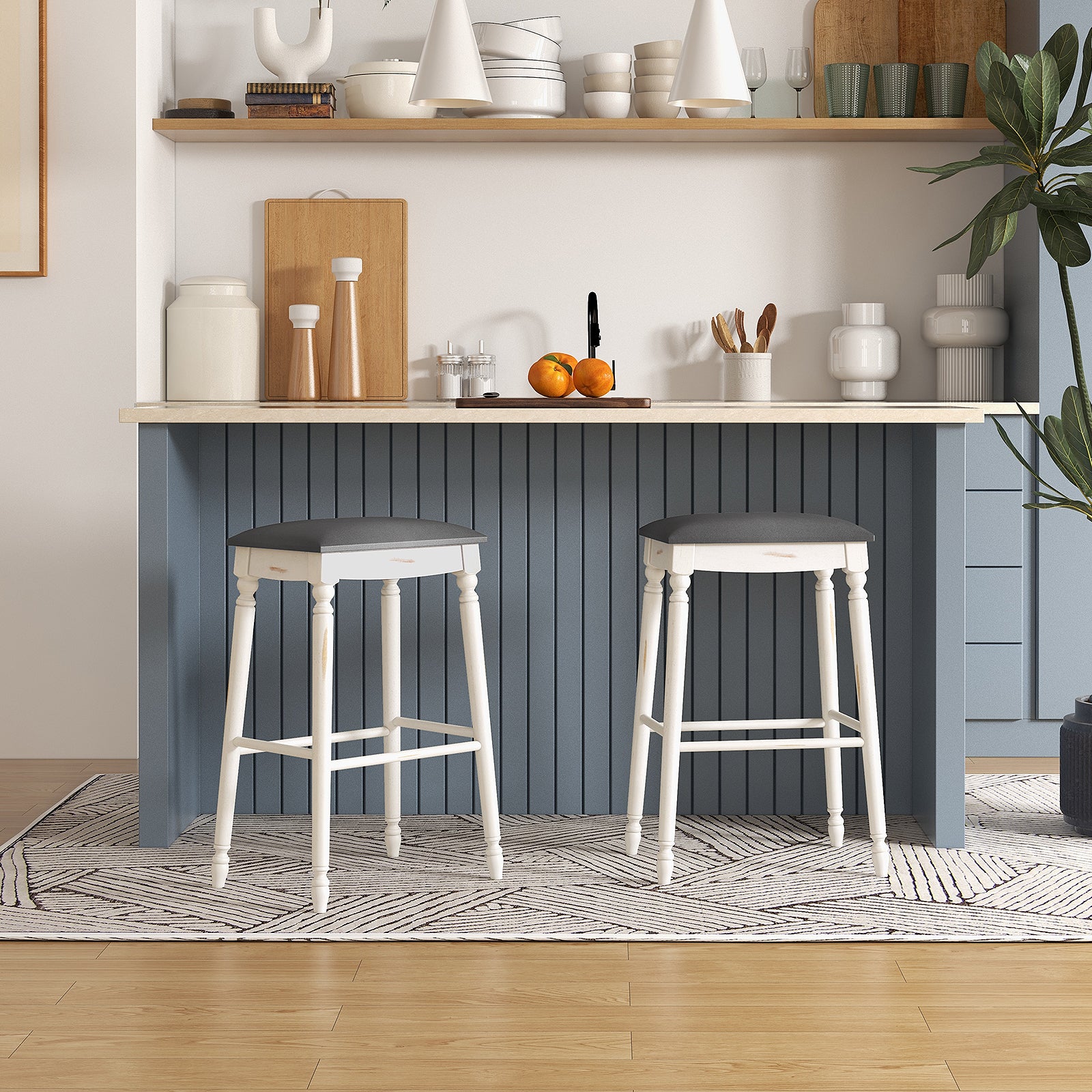 29 Inch Bar Stool Set, Padded Seat Cushions, Wood Legs Bar Stools at Gallery Canada
