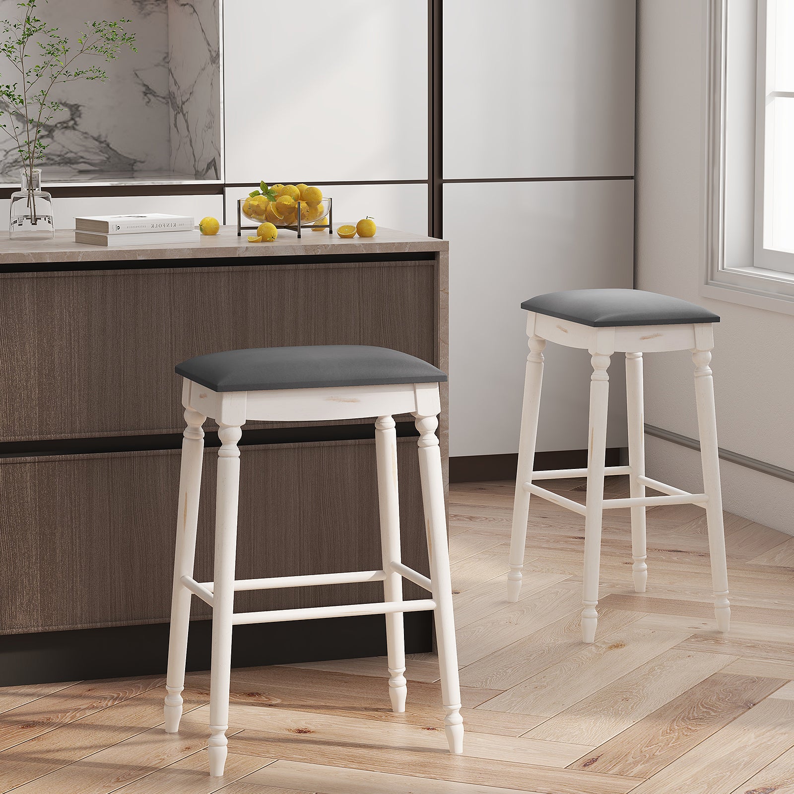 29 Inch Bar Stool Set, Padded Seat Cushions, Wood Legs Bar Stools at Gallery Canada