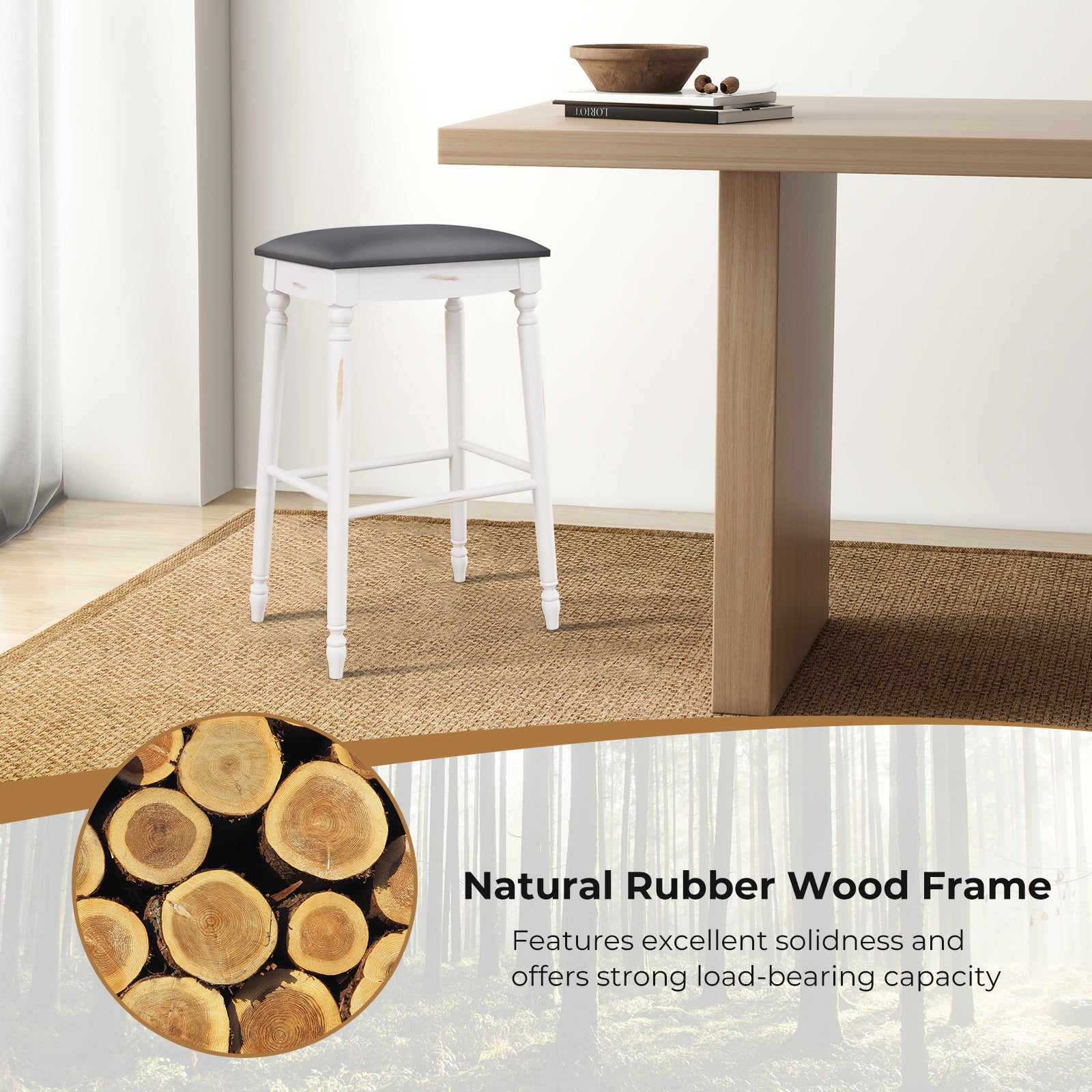 29 Inch Bar Stool Set, Padded Seat Cushions, Wood Legs Bar Stools at Gallery Canada