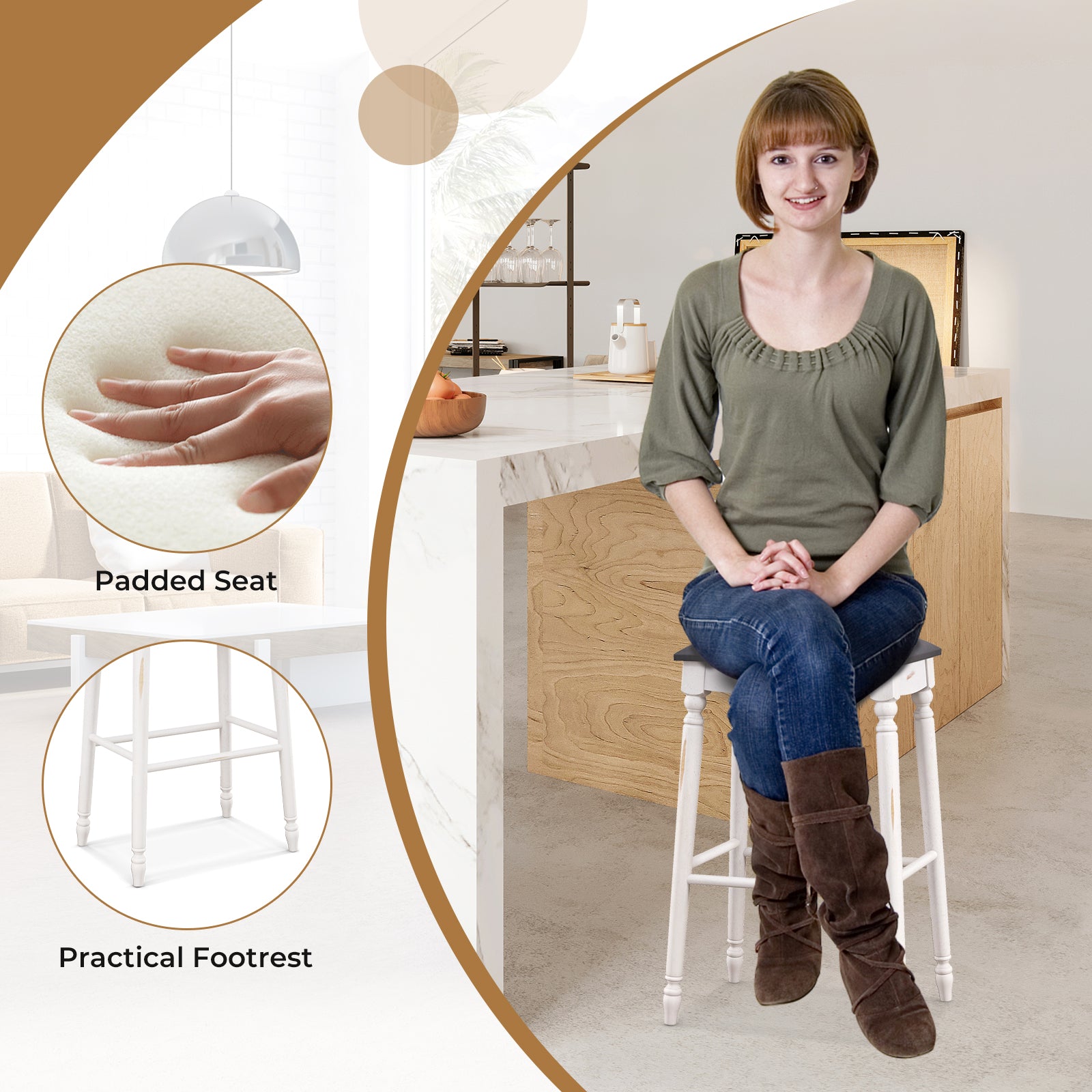 29 Inch Bar Stool Set, Padded Seat Cushions, Wood Legs Bar Stools at Gallery Canada
