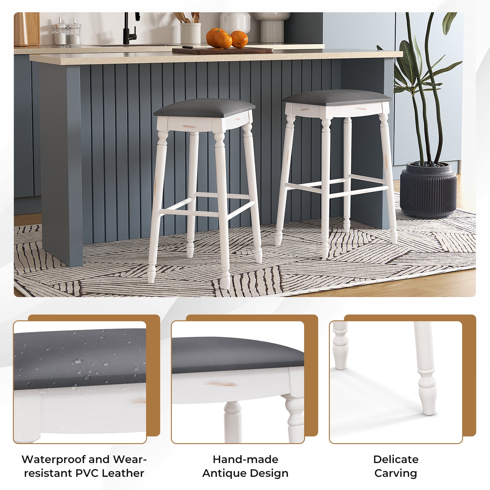 29 Inch Bar Stool Set, Padded Seat Cushions, Wood Legs Bar Stools at Gallery Canada