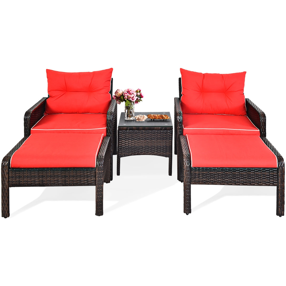 5 Pcs Patio Rattan Sofa Ottoman Set With Cushions, Red Patio Furniture Sets at Gallery Canada