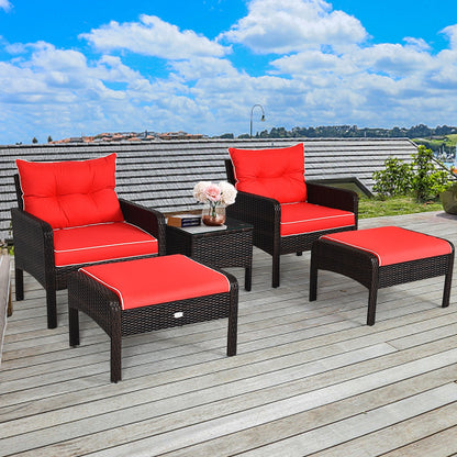 5 Pcs Patio Rattan Sofa Ottoman Set With Cushions, Red Patio Furniture Sets at Gallery Canada