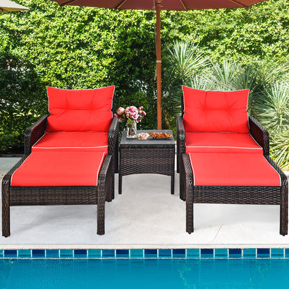5 Pcs Patio Rattan Sofa Ottoman Set With Cushions, Red Patio Furniture Sets at Gallery Canada