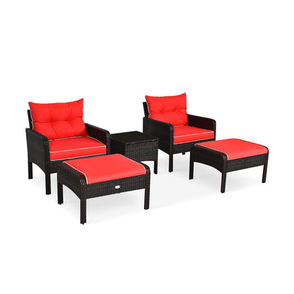 5 Pcs Patio Rattan Sofa Ottoman Set With Cushions, Red Patio Furniture Sets at Gallery Canada