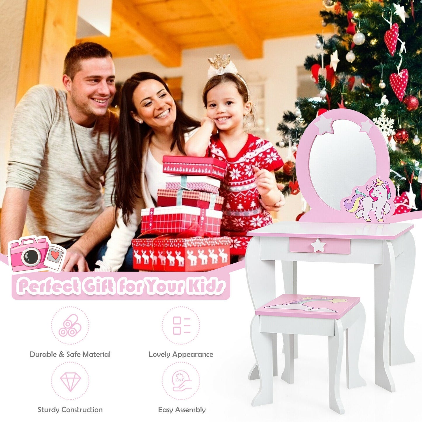 Kids Wooden Makeup Table And Chair Set, White Kids Vanities at Gallery Canada
