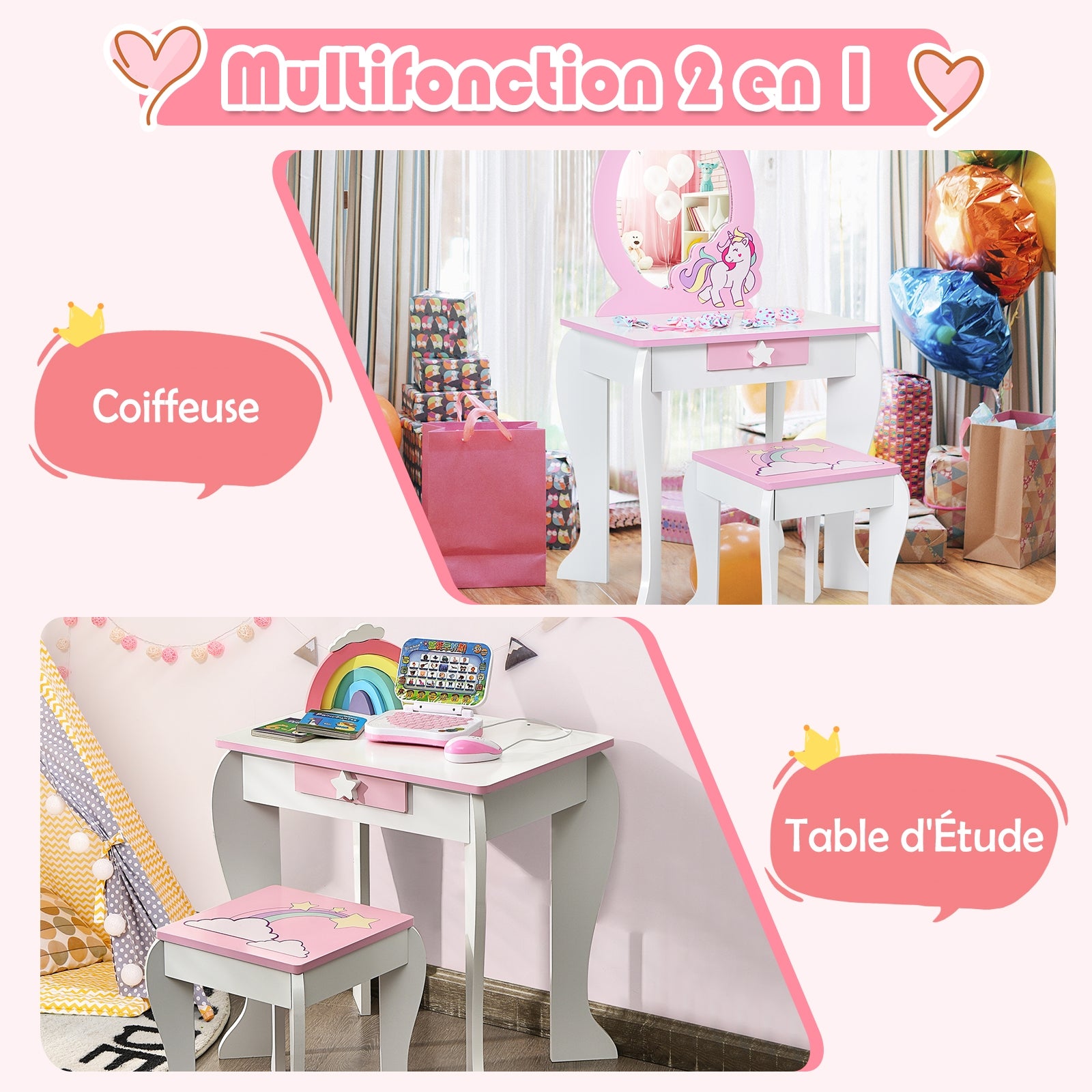 Kids Wooden Makeup Table And Chair Set, White Kids Vanities at Gallery Canada