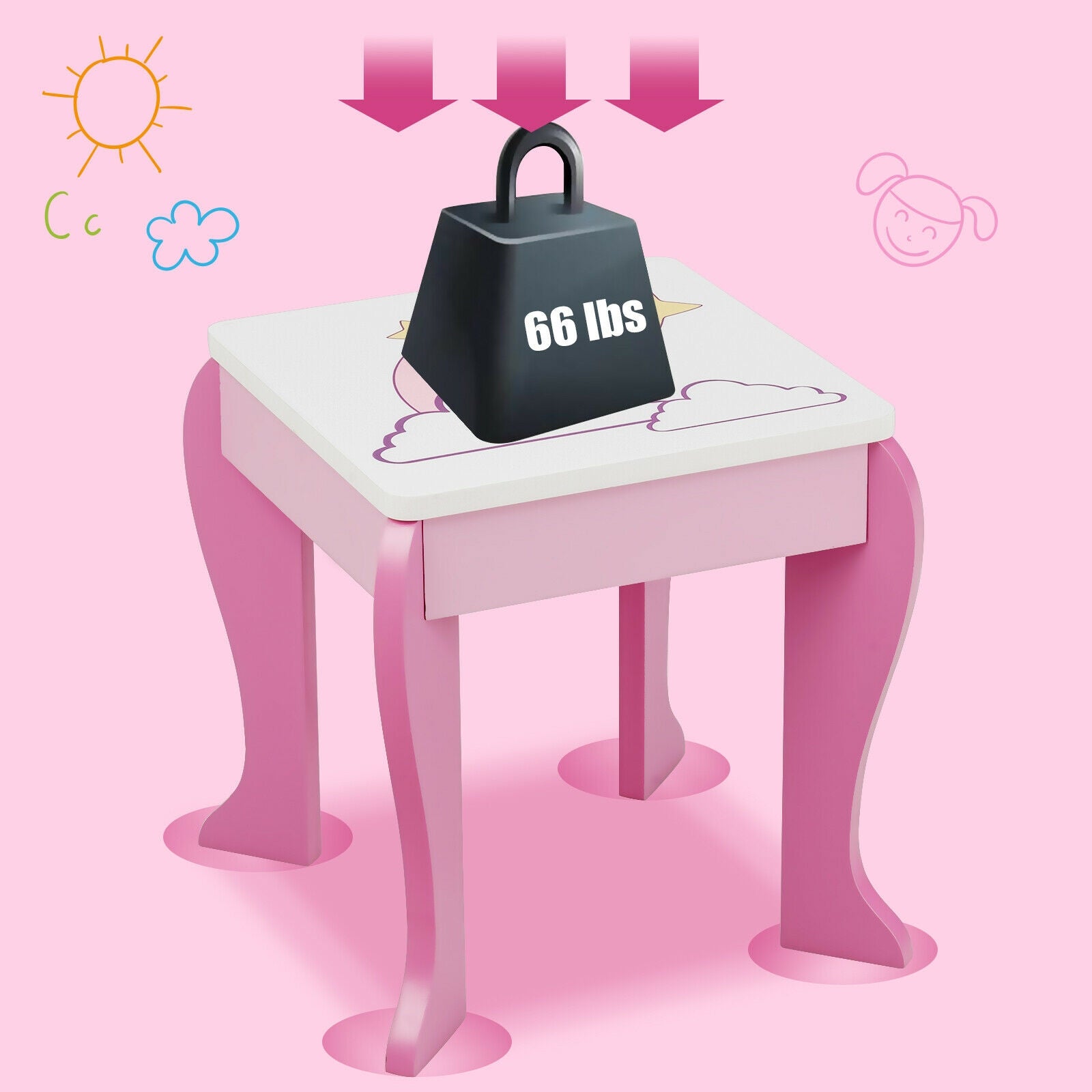 Kids Wooden Makeup Table And Chair Set, With Mirror And Drawer, Pink Kids Vanities at Gallery Canada