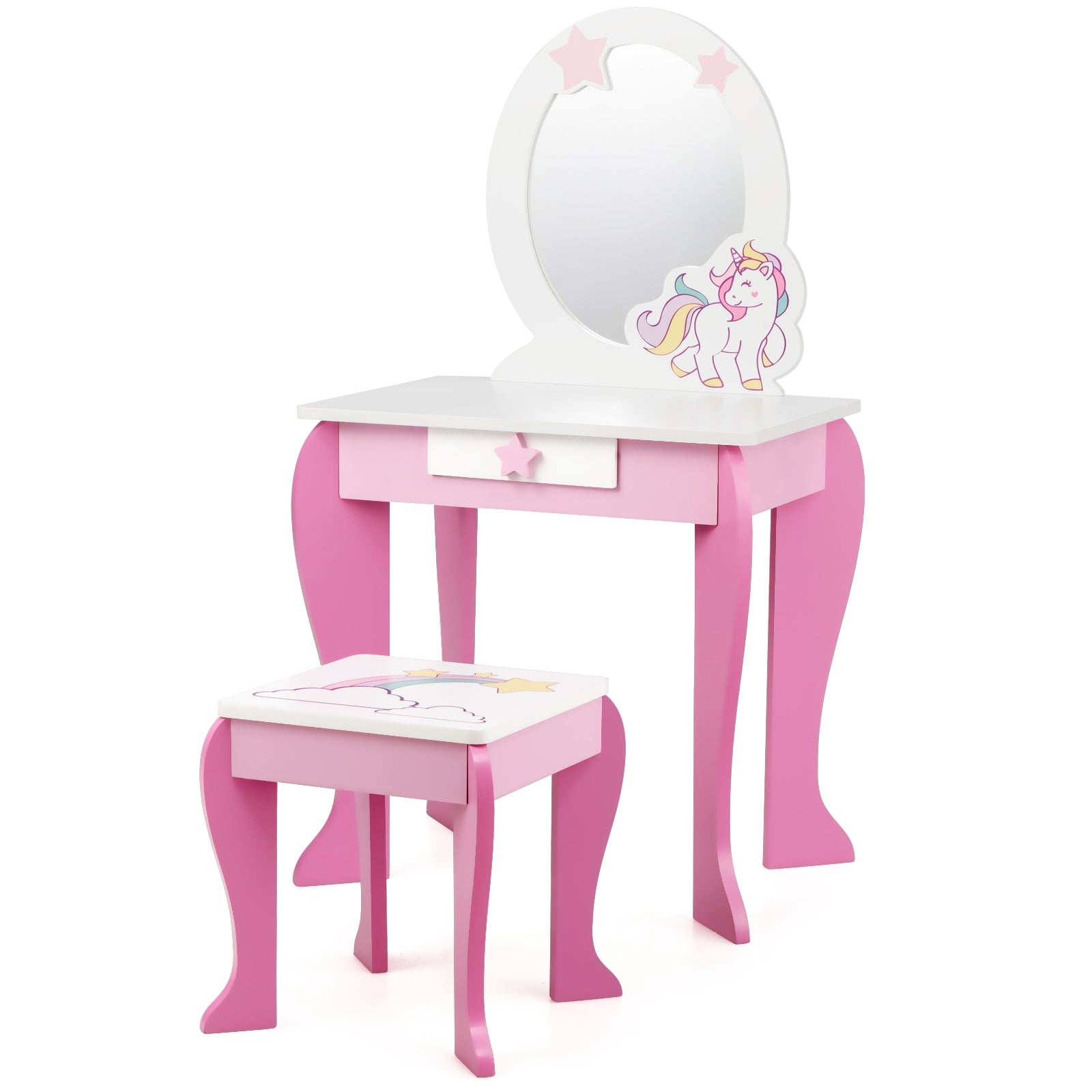 Kids Wooden Makeup Table And Chair Set, With Mirror And Drawer, Pink Kids Vanities at Gallery Canada