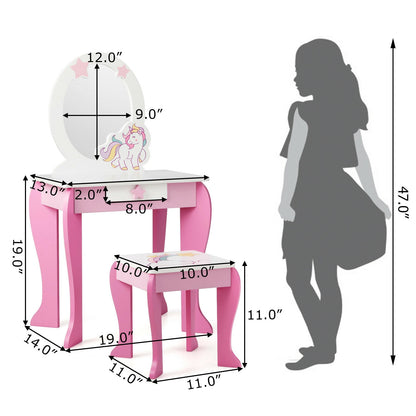 Kids Wooden Makeup Table And Chair Set, With Mirror And Drawer, Pink Kids Vanities at Gallery Canada