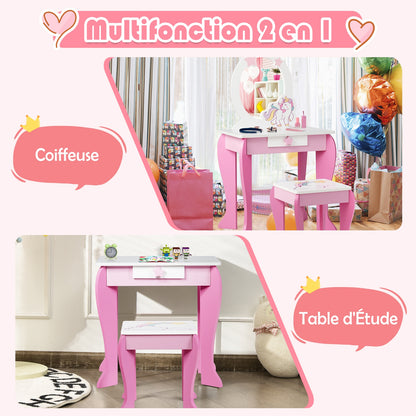 Kids Wooden Makeup Table And Chair Set, With Mirror And Drawer, Pink Kids Vanities at Gallery Canada