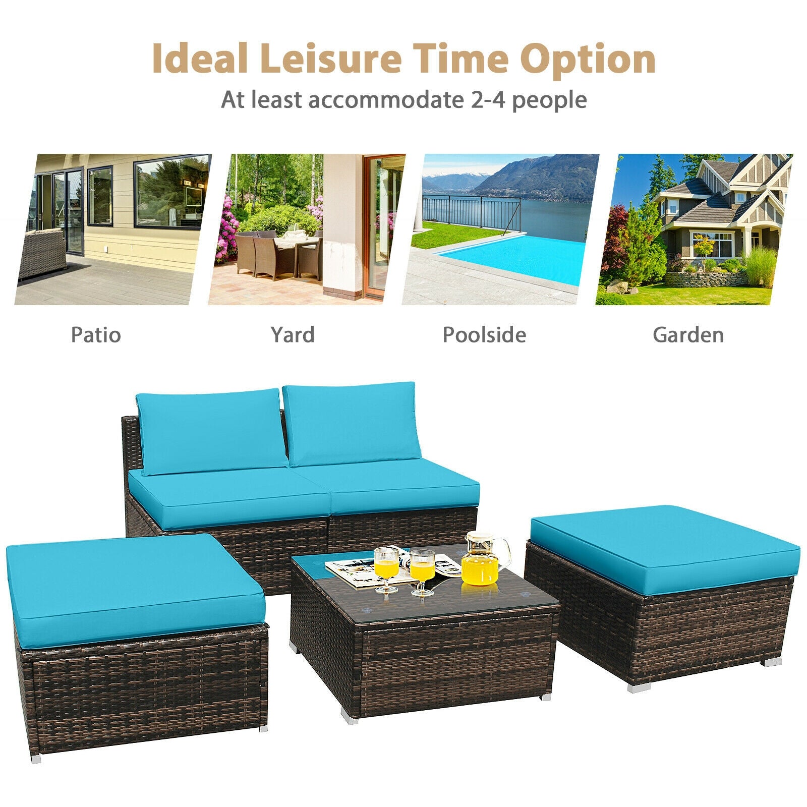5 Piece Patio Rattan Furniture Set, Turquoise Patio Conversation Sets at Gallery Canada