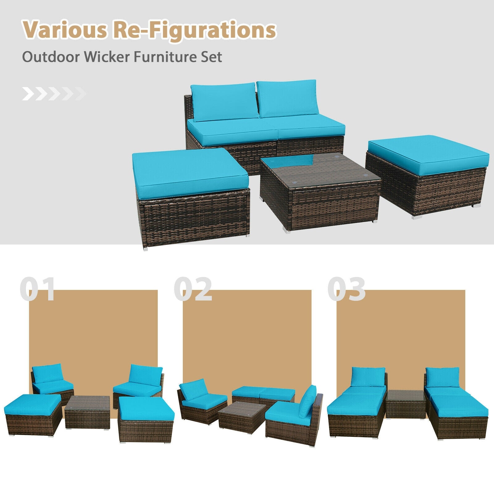 5 Piece Patio Rattan Furniture Set, Turquoise Patio Conversation Sets at Gallery Canada