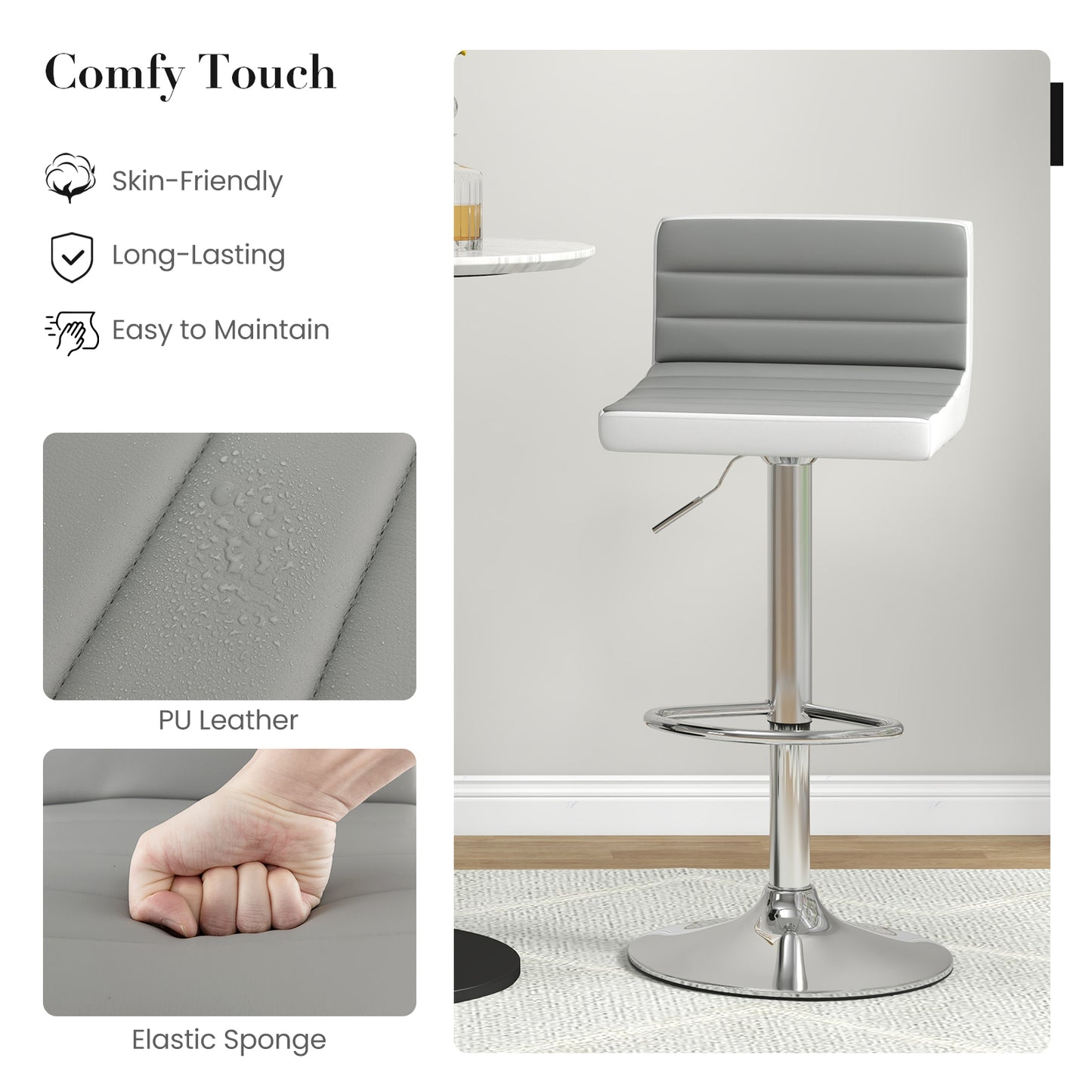 Adjustable Barstool Set, 2 Pack, PU Leather, Gray Bar Stools at Gallery Canada