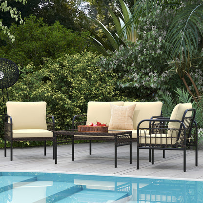 4-Piece Outdoor Wicker Bistro Set, With Cushions And Glass Table, Brown Patio Conversation Sets at Gallery Canada