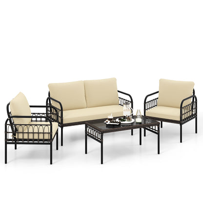4-Piece Outdoor Wicker Bistro Set, With Cushions And Glass Table, Brown Patio Conversation Sets at Gallery Canada