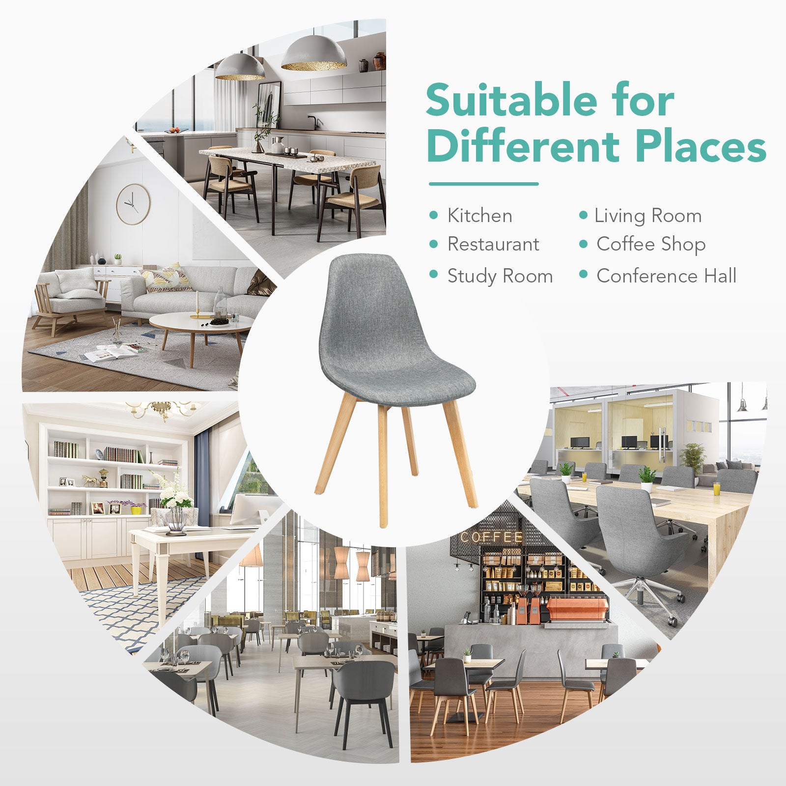 Modern Dining Chair Set, 4 Pieces, Wood Legs, Fabric Cushion, Gray Dining Chairs at Gallery Canada