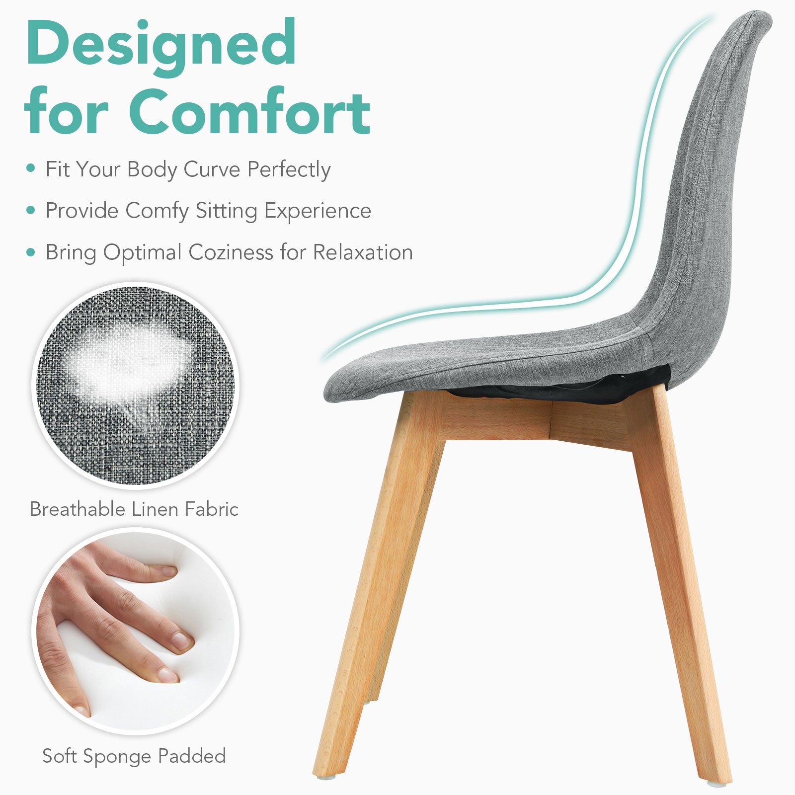 Modern Dining Chair Set, 4 Pieces, Wood Legs, Fabric Cushion, Gray Dining Chairs at Gallery Canada