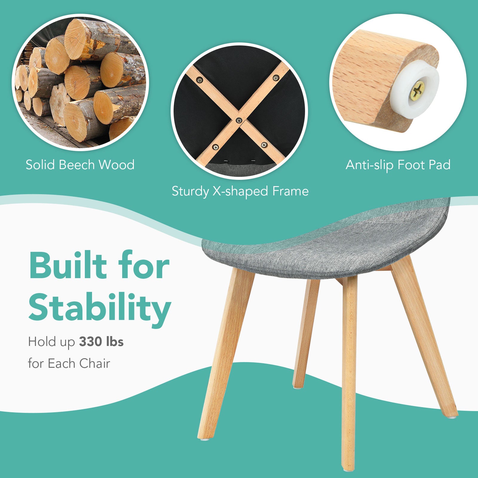 Modern Dining Chair Set, 4 Pieces, Wood Legs, Fabric Cushion, Gray Dining Chairs at Gallery Canada