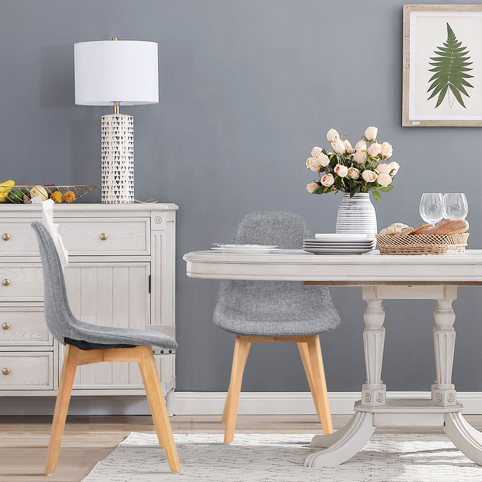 Modern Dining Chair Set, 4 Pieces, Wood Legs, Fabric Cushion, Gray Dining Chairs at Gallery Canada