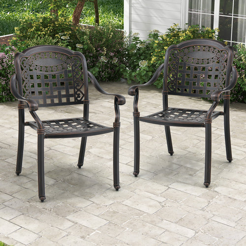 Cast Aluminum Patio Chairs, Set of 2, Brown