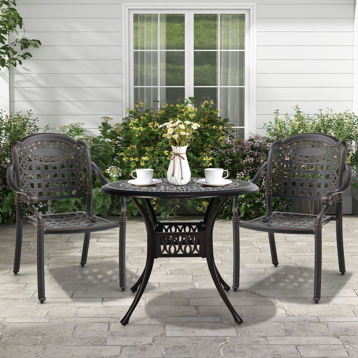 Cast Aluminum Patio Chairs, Set of 2, Brown Patio Dining Chairs at Gallery Canada