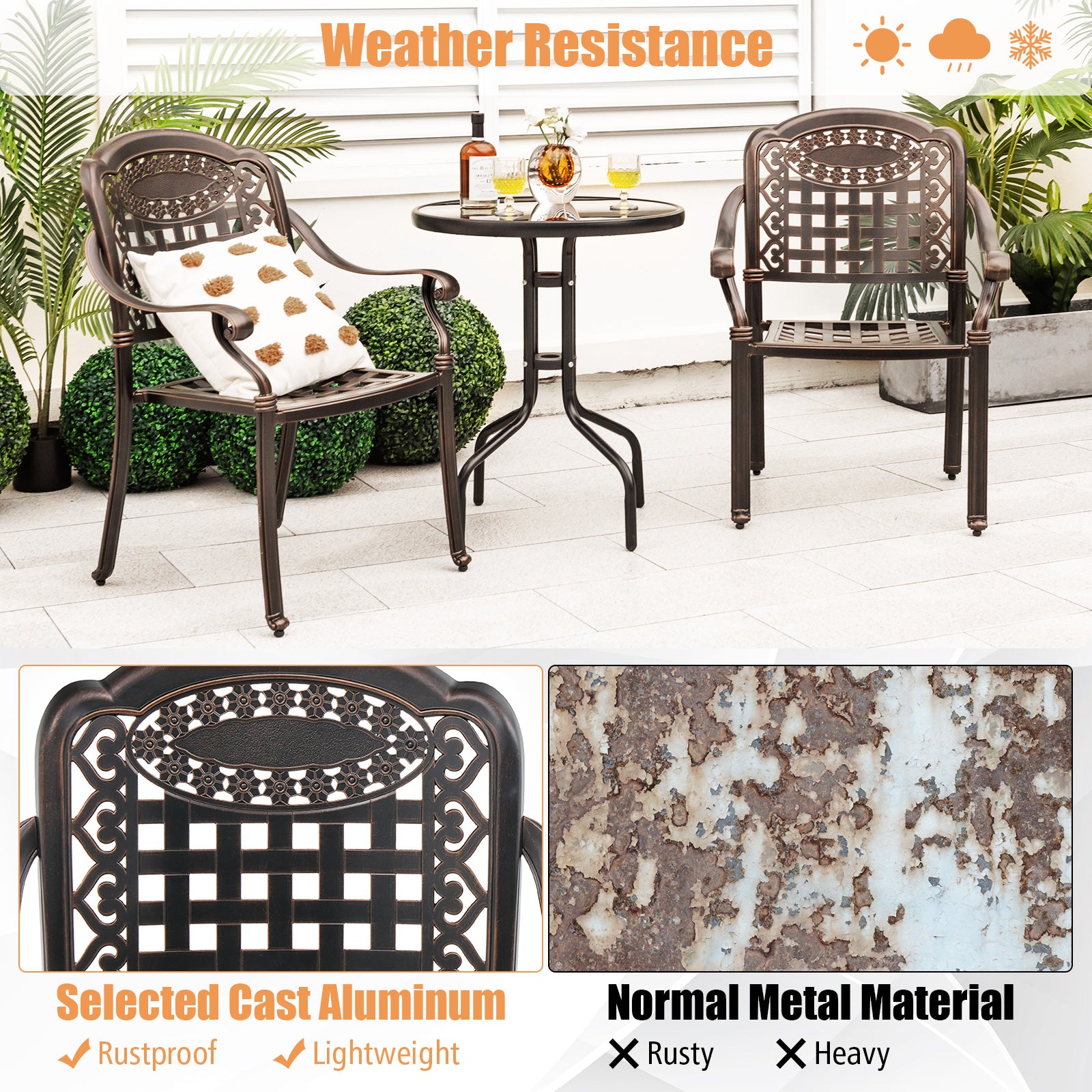 Cast Aluminum Patio Chairs, Set of 2, Brown Patio Dining Chairs at Gallery Canada