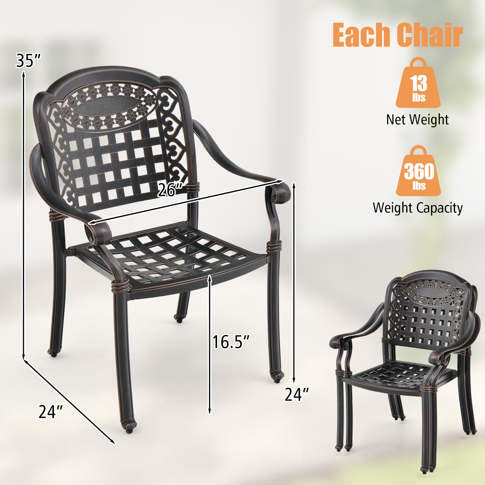 Cast Aluminum Patio Chairs, Set of 2, Brown Patio Dining Chairs at Gallery Canada