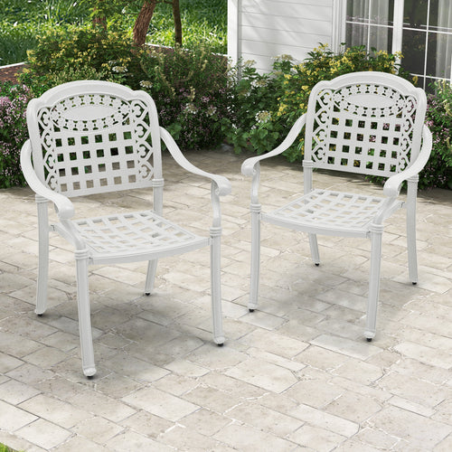 Set of 2 Cast Aluminum Patio Chairs with Armrests, Beige