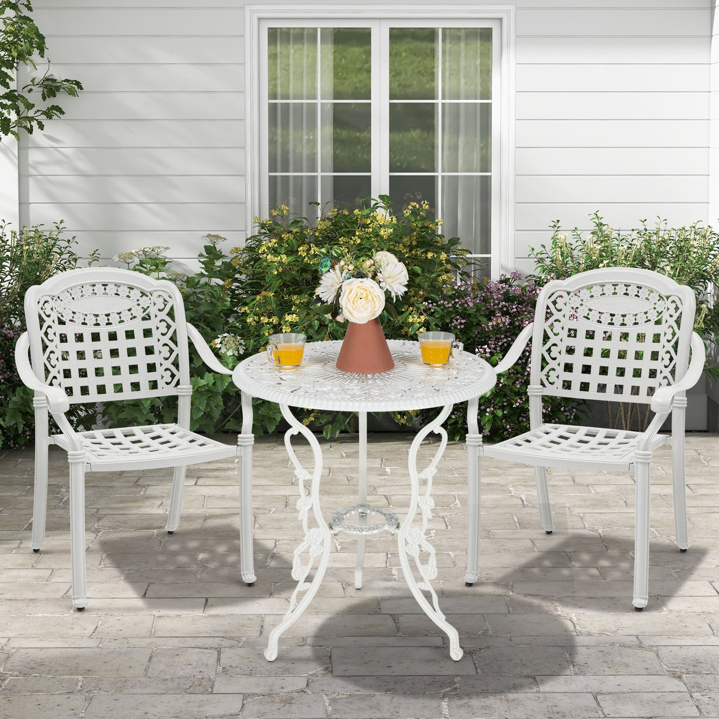 Set of 2 Cast Aluminum Patio Chairs with Armrests, Beige Patio Dining Chairs at Gallery Canada