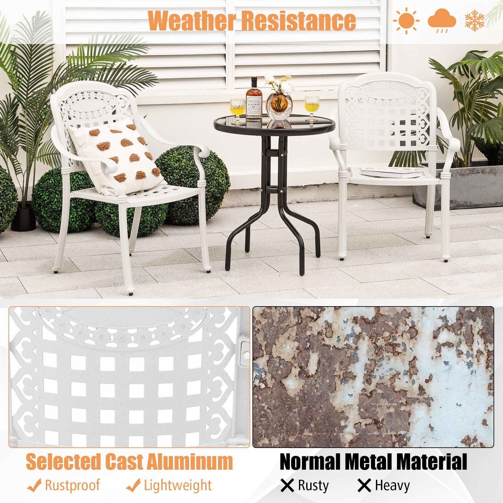 Set of 2 Cast Aluminum Patio Chairs with Armrests, Beige Patio Dining Chairs at Gallery Canada